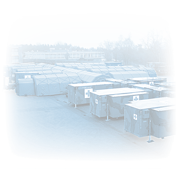 a rapid deployment military center, combined from tents and containers