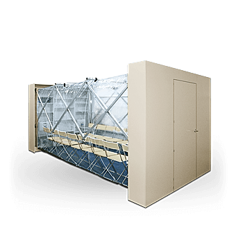an expandable cabinet containing an expandable protection liner and a CBRN filtration system