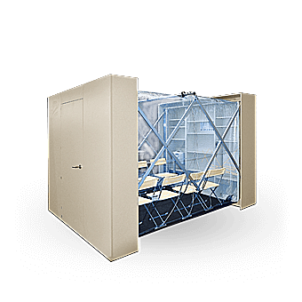 an expandable cabinet containing an expandable protection liner and a CBRN filtration system
